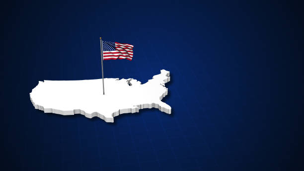 This stock image features a 3D map of the USA with an American flag waving proudly, symbolizing patriotism and national identity. The center area offers ample copy space for your messages. The detailed grid and outline of the country are complemented by the flag's iconic stars and stripes. This visual representation captures the essence of America, emphasizing themes of freedom, unity, and independence, with a dynamic perspective that brings the map to life.