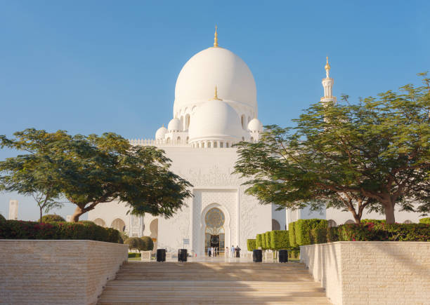 Abu Dhabi, UAE - January 14 2024: Grand Mosque or Sheikh Zayed Grand Mosque is largest mosque in country, it is key place of worship for daily, Friday and Eid prayers. Popular tourist spot