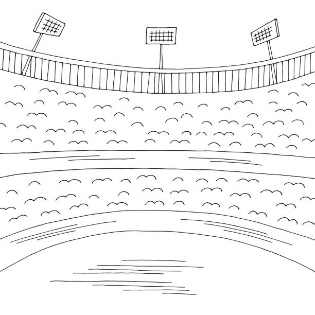 Stadium sport graphic black white landscape sketch illustration vector