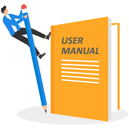 Help Guide Book Businessman Uses Long Pencil For Pole Vault Over Guidebook Faq Hotline ...