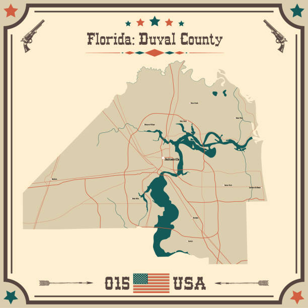 Large And Accurate Map Of Duval - Large And Accurate Map Of Duval County Florida Usa With Vintage Colors 