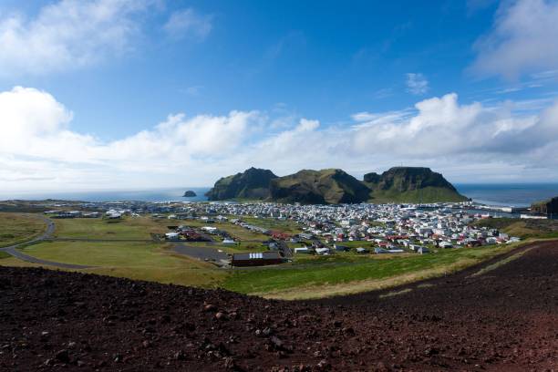 istock Heimaey town aerial view from Eldfell volcano. 2159333190