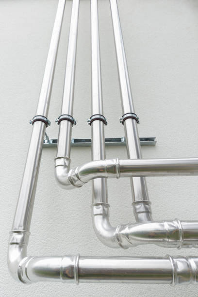 istock Stainless Steel Air Conditioning Pipes on Wall 2159334346