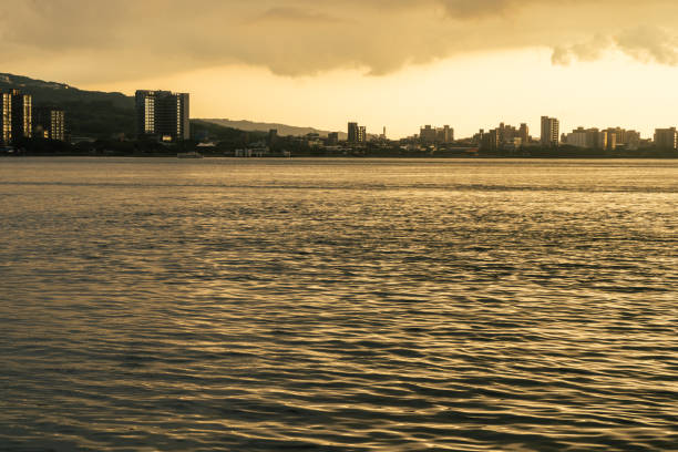 Scenery of Tamsui river with sunset in Taiwan.