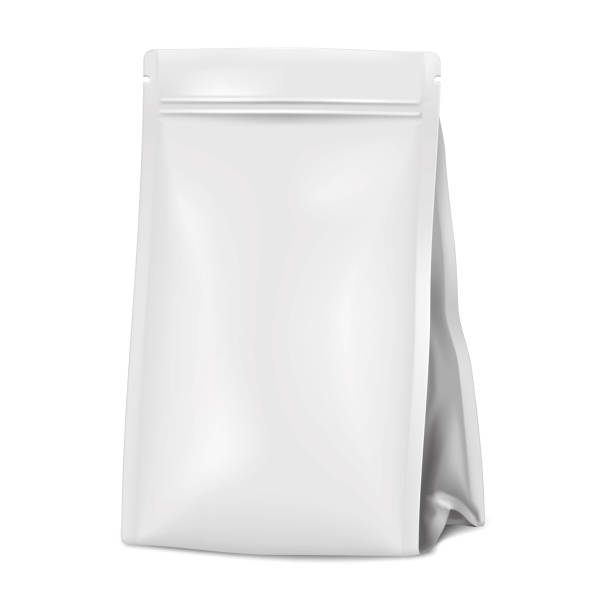istock Flat pinch bottom zipper plastic bag. Realistic vector mock-up. Blank white gusseted pouch packaging with zip lock and tear notches. Mockup. Template for design 2159341629