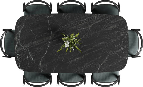 istock Top view of black marble dining table with chairs 2159343202