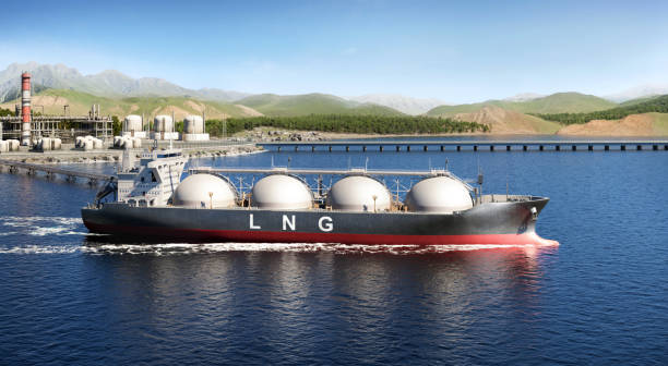 istock Digitally Generated Image of LNG Tanker at Industrial Harbor Representing Energy Infrastructure 2159343443