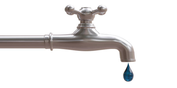 istock Faucet with water drop isolated on white transparent, 3d render 2159344463