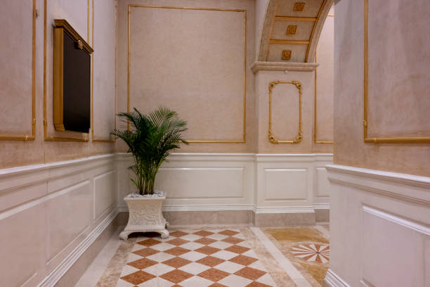 The hallway of a luxury hotel