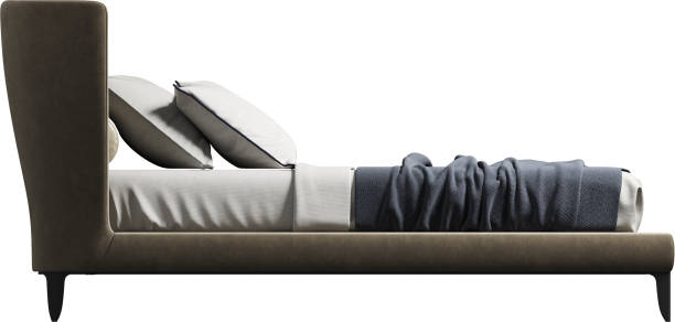 istock Side view of double bed with brown leather headboard 2159347008