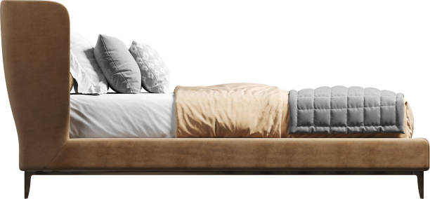 istock Side view of double bed with caramel leather headboard 2159347010