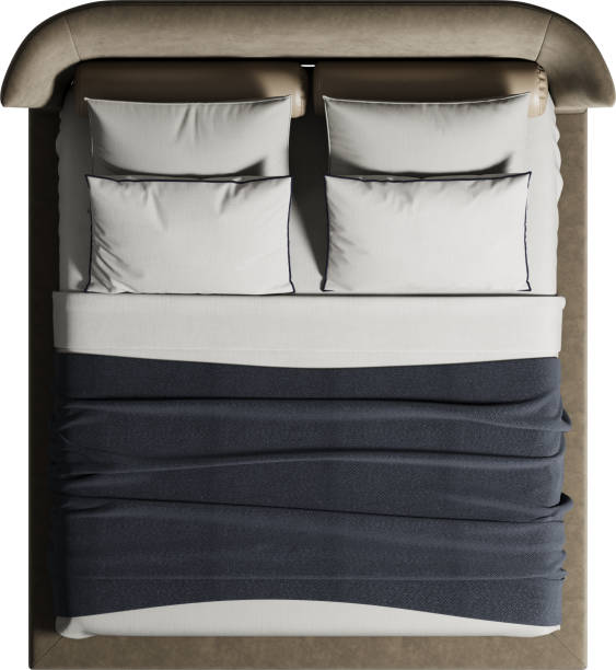 istock Top view of double bed with brown leather headboard 2159347038