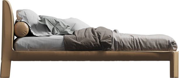 istock Side view of double bed with caramel leather headboard 2159347516