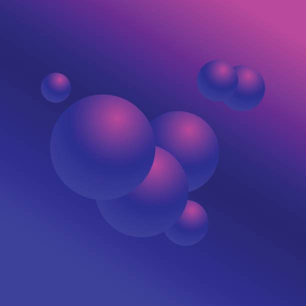 istock Purple and pink abstract gradient background with 3d balls of different sizes, colored spheres in falling. 2159349431