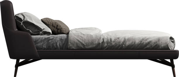 istock Side view of double bed with brown leather headboard 2159349740