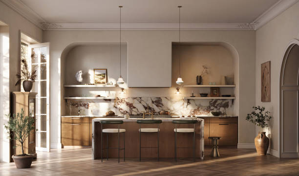 istock 3g renders of small kitchen interior in Victorian style home 2159352180