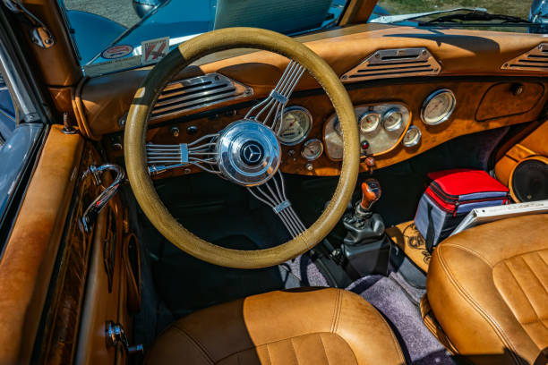 Gulfport, MS - October 01, 2023: High perspective front interior view of a 1936 Mercedes-Benz 540K Special Roadster at a local car show.
