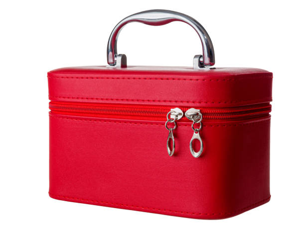 istock Red leather chest bag case with handle isolated on white background close 2159360929