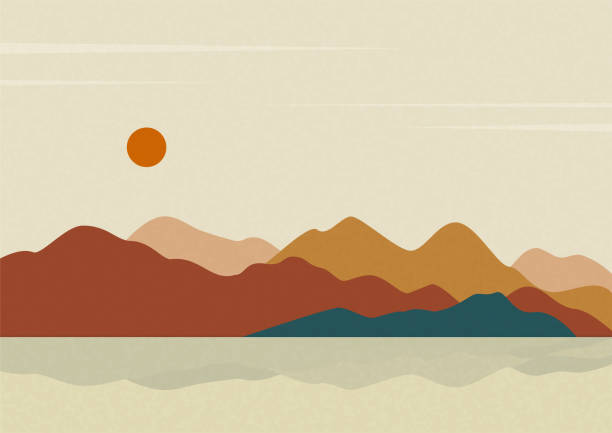 istock Seaside and mountains landscape illustration poster. Morning 2d panorama near lake. 2159366359