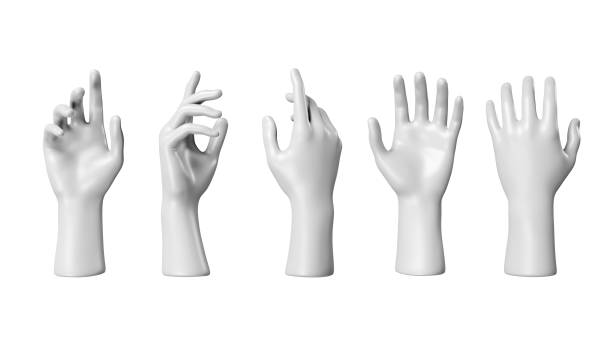 istock Set of white stone statue hand renders isolated on white, clipping path, 3d render 2159366849