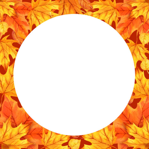istock watercolor white frame with autumn leaves, orange maple leaves, hand drawn illustration of yellow and orange autumn leaves, sketch on brown background, for autumn posters 2159366912