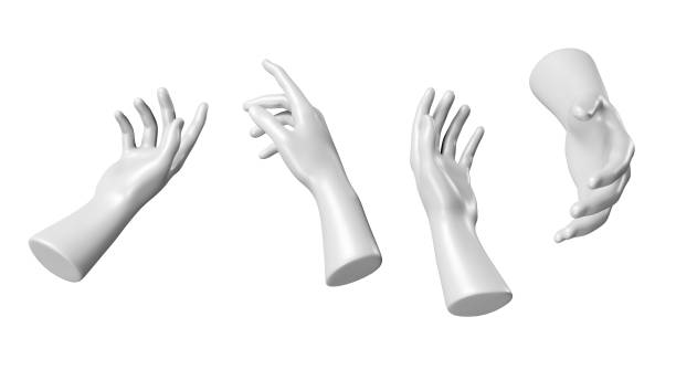 istock Set of white stone statue hand renders isolated on white, clipping path, 3d render 2159366958