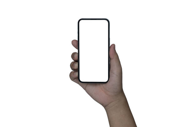 istock Smartphone similar to iphone 14 with blank white screen for Infographic Global Business Marketing Plan, mockup model similar to iPhone 15 isolated Background of digital investment economy 2159367396
