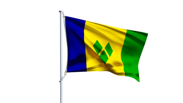 Waving flag of St. Vincent Grenadines isolated on white background.