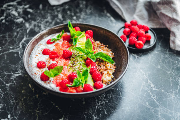 istock Berry Breakfast Bowl with Raspberries and Avocado 2159368858