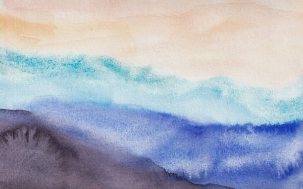 istock Abstract modern watercolor art. Teal, blue and navy gradient sky and mountains landscape. Impressionist illustration print for nursery, boys room, bedroom 2159371231