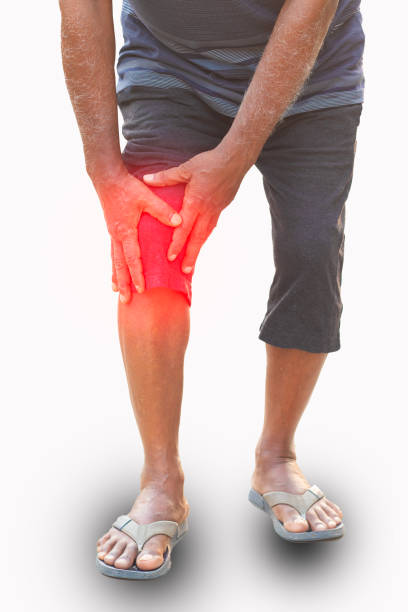 istock Imitative presentation of old man above sixty feeling knee pain or gout problem. 2159371261