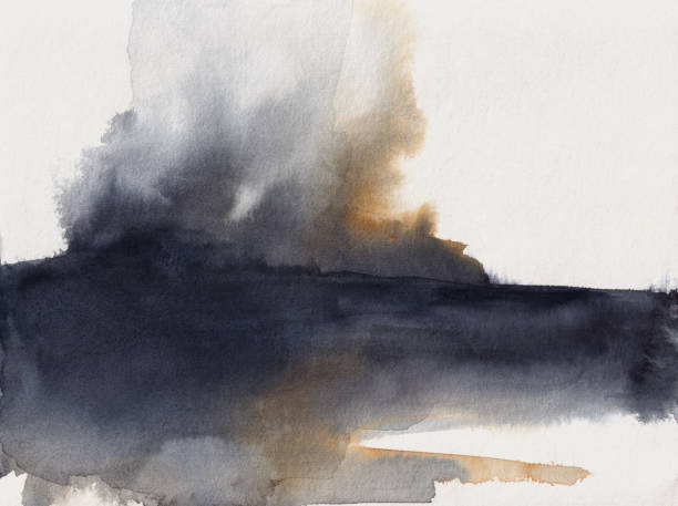 istock Abstract dark modern watercolor landscape art. Blue and brown grey sky and indigo landscape. Impressionist illustration of storm , explosion, psychedelic experience or depression 2159371285