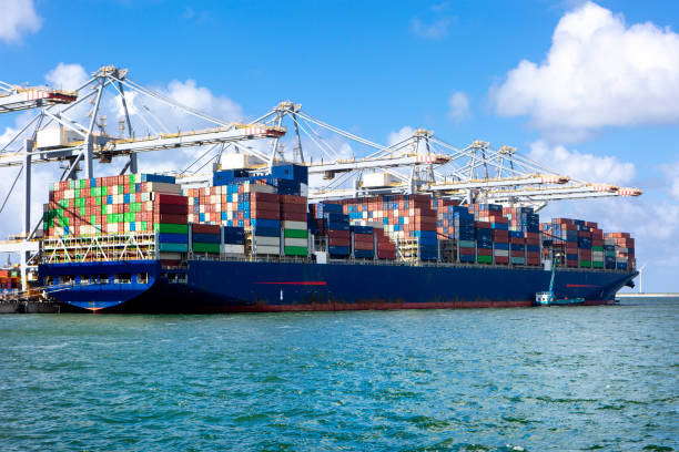 istock Container ships and large gantry cranes at Maasvlakte, Rotterdam 2159371935