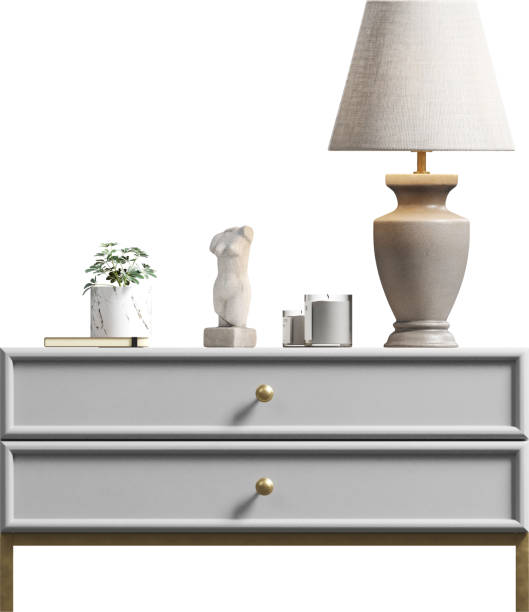 istock Front view of night table with table lamp 2159375674