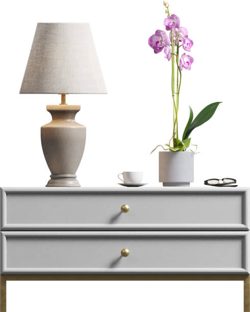 istock Front view of night table with table lamp 2159375681