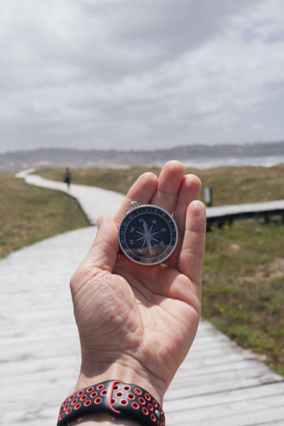 istock A person holding a compass on a wooden boardwalk 2159381422
