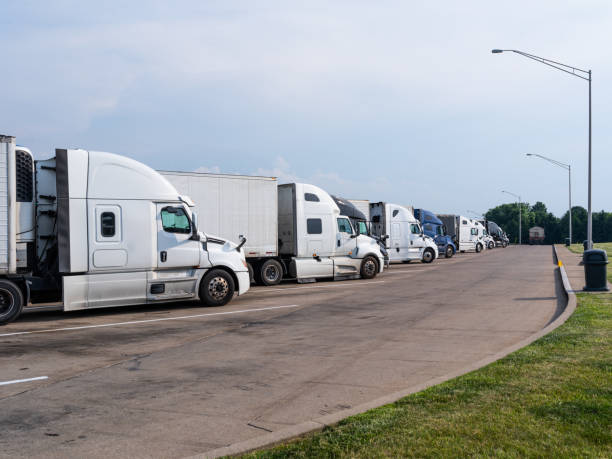 istock Trucks parked at rest stop on highway 2159382344