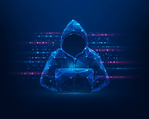 hacker scammer computer technology. cyber security concept. attack and data digital. dangers of internet theft. vector illustration fantastic hi-tech design. - hacker imagens e fotografias de stock
