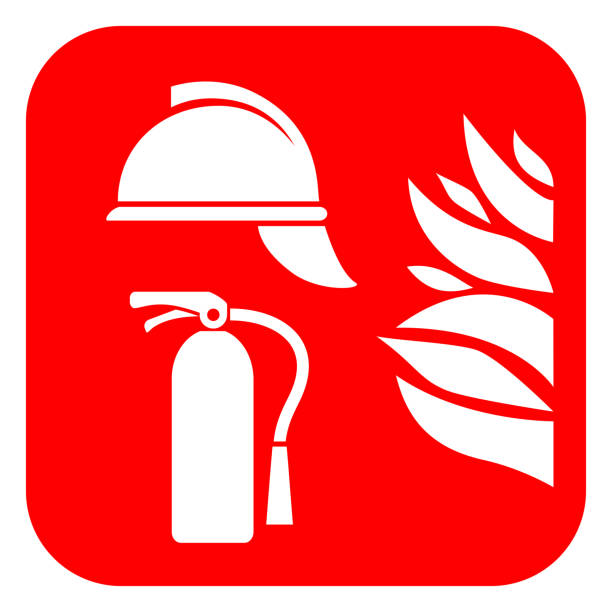 Fire safety vector sign Fire safety vector sign on white background silhouette of firefighter logo stock illustrations