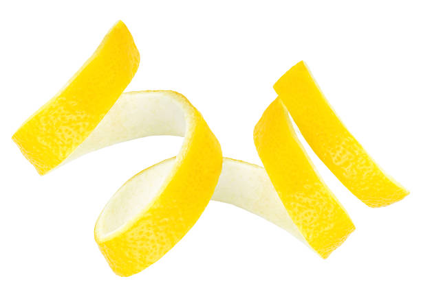 istock Fresh lemon fruit peel isolated on a white background. Curly lemon skin. 2159395255