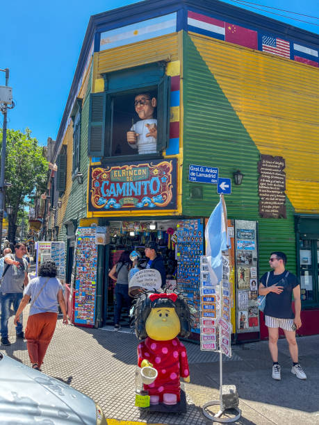 People pictured on the street at Caminito district of Buenos Aires.