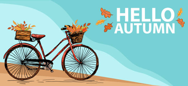 Autumn Template With Vintage Bicycle. Well organized layers for easier editing.  Includes high resolution jpg and editable vector file.