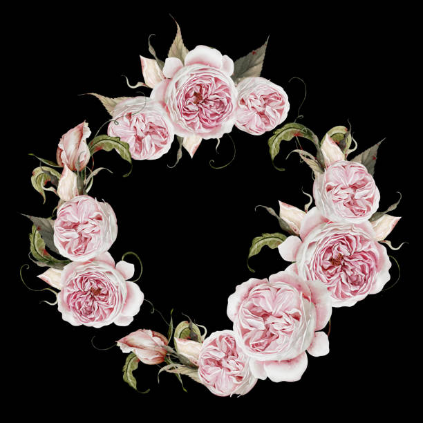 istock Watercolor wreath with roses and leaves. 2159398233