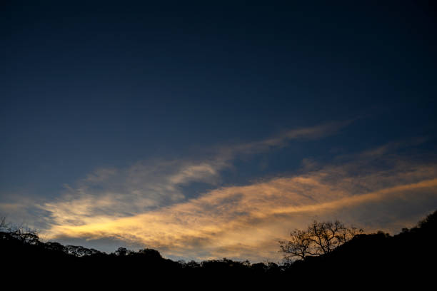 backlight with silhouette of hill and trees in the sunset of the Latin American mountain