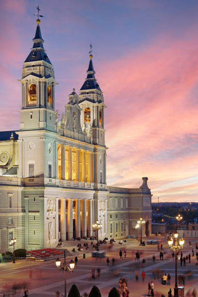 Almudena cathedral at twilight (Madrid, Spain).