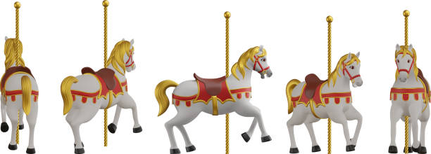 set of isolated carousel horses. collection of 3d carousel horses set of isolated carousel horses. collection of 3d carousel horses vector carousel horse isolated stock illustrations