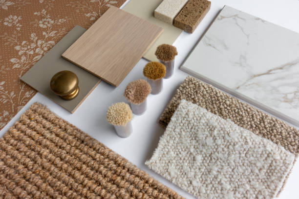 istock Earthy Brown and Beige Interior Design Materials Board with Samples 2159415983