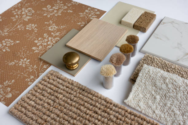 istock Earthy Brown and Beige Interior Design Materials Board with Samples 2159415985
