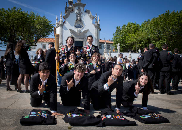 Viana do Castelo, Portugal - May 23, 2024: Students from the University of Viana do Castelo, Portugal celebrating another training victory, Viana do Castelo, Portugal.