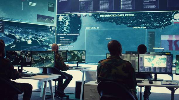 istock Military crew working in reconnaissance control tower power base 2159423636